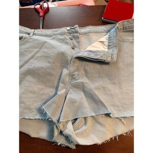 Old Navy Women 28 Light Wash High Rise Button Fly Raw Hem Denim Mini Skirt